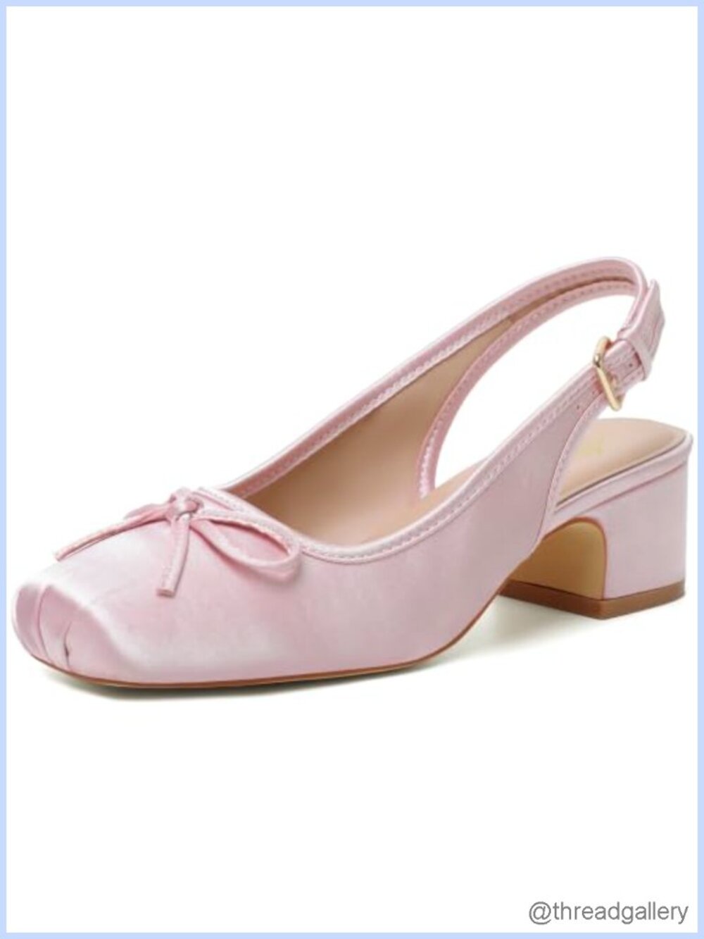 Satin Block Heel Slingback Mary Jane Pumps with Bow Square Toe